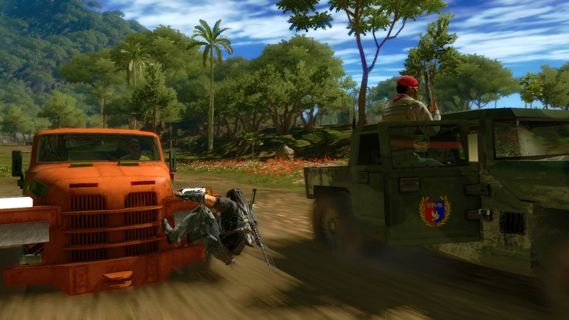 Illustration for article titled Just Cause 2 Screenshots Jump Out Of A Helicopter, Then Explode